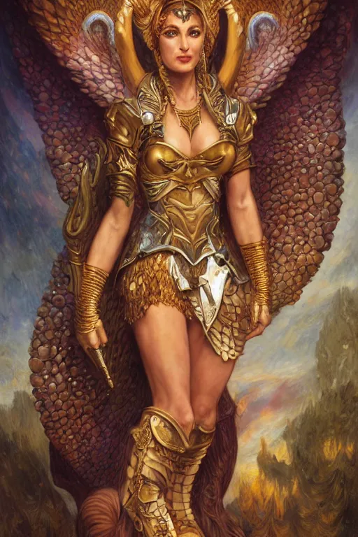 Image similar to Mystical Valkyrie, Portrait of a beautiful female Reptilian Anubis warrior, Regal, Realistic, Refined, Detailed Digital Art, Josephine wall, Oil Painting, William-Adolphe Bouguereau, Art Frahm, Esao Andrews, Steampunk, Walt Disney (1937), Highly Detailed, Cinematic Lighting, Unreal Engine, 8k, HD