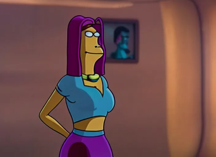 Prompt: film still of lela from futurama in the new scifi movie, 4 k