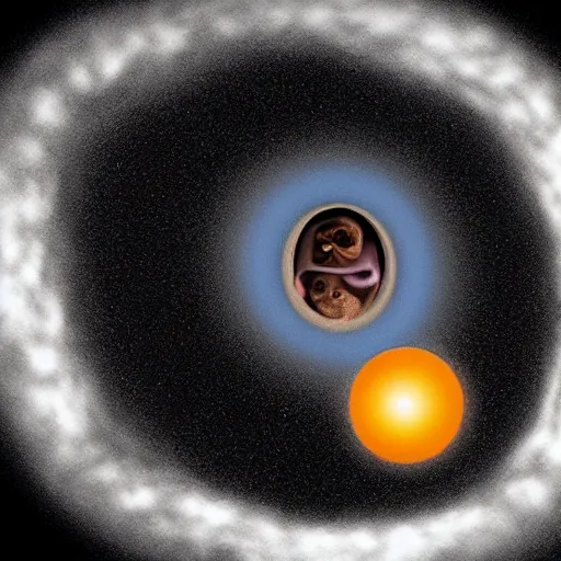 Prompt: Very accurate depiction of the creatures living inside a black hole.