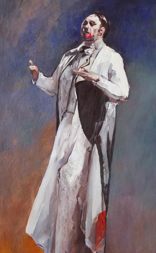 Image similar to painting artemov leonid, an opera singer in a white dress with wings on stage