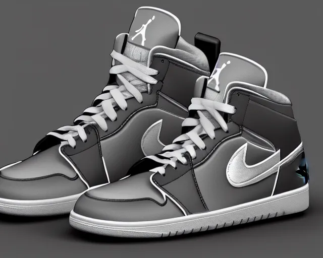 Image similar to mid height air jordan sneakers the joker design, 3d render, the joker design, cinematic, studio lighting, award winning, highly detailed