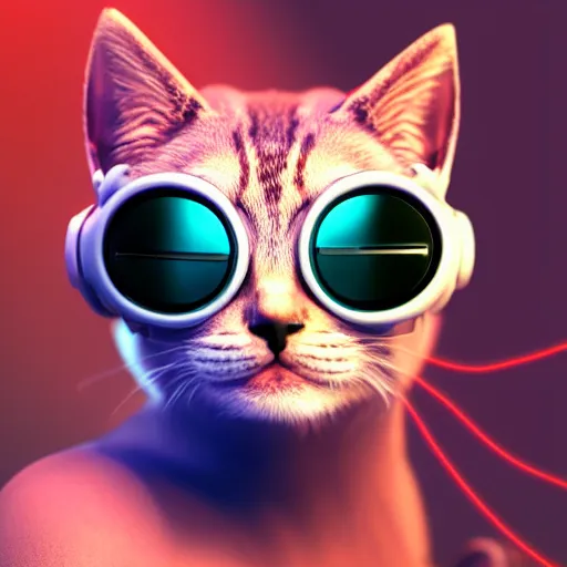 Image similar to crypto trading lyoki kitten from the future, wearing a cool vr headset 8 k hyperrealistic, trending on artstation