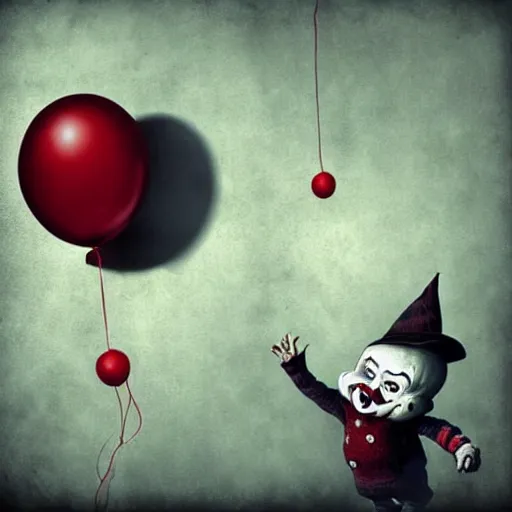 Prompt: surrealism grunge cartoon portrait sketch of a cold hand with a wide smile and a red balloon by - michal karcz, loony toons style, pennywise style, chucky style, horror theme, detailed, elegant, intricate