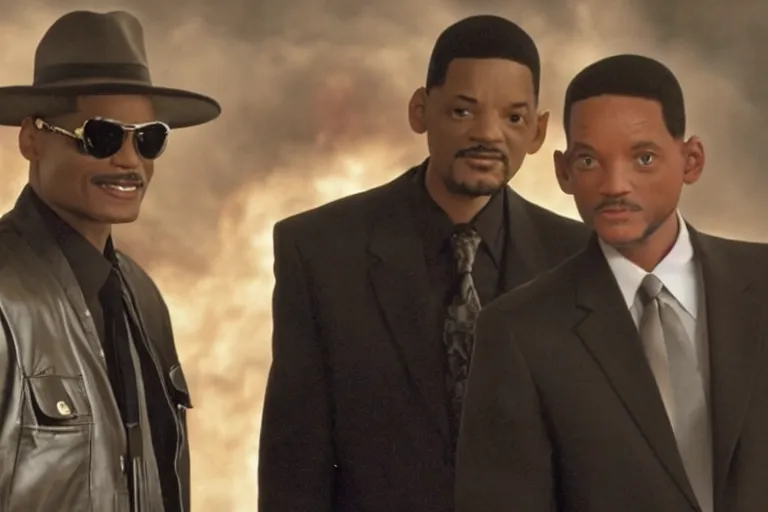 Image similar to michael jackson and will smith pointing the neuralyzer at men in black 3 iii