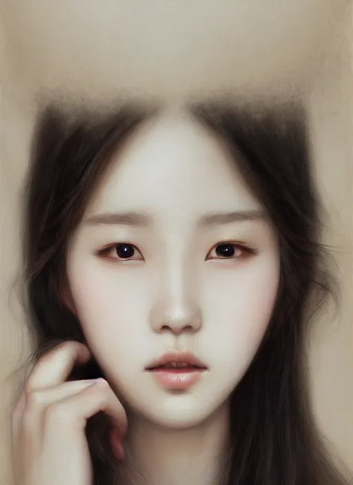 Image similar to of ethereal fantasy, young beautiful Lee Jin-Eun, close up face portrait, medium shot, intricate, elegant, ethereal dreamy light, highly detailed, concept art, smooth, sharp focus, illustration, art by Nicola Samuri