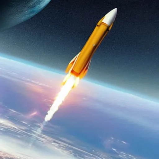 Image similar to a rocket ship mixed with boeing 7 7 7 in outer space heading to mars