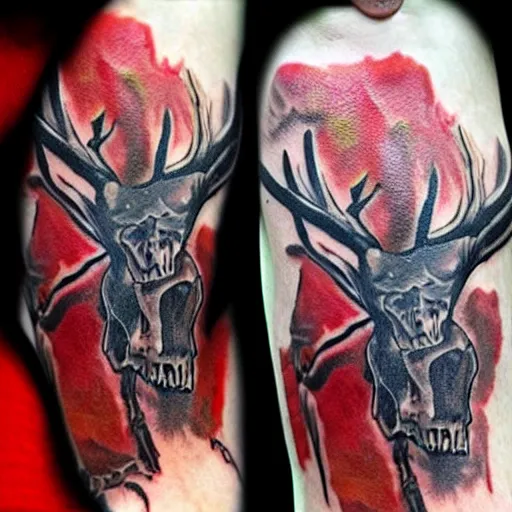 Dotwork Wendigo Skull Tattoo Idea  BlackInk