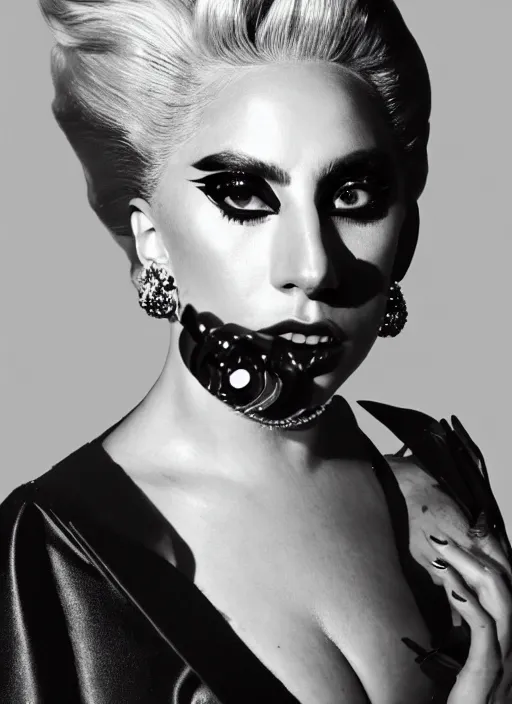 Prompt: lady gaga in a 1 9 6 0 s themed photoshoot, nick knight, dark, posing, style, vogue magazine, highly realistic. high resolution. highly detailed. dramatic. 8 k. 4 k.