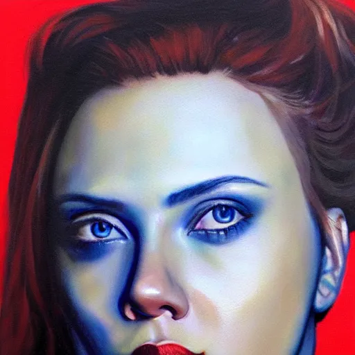 Prompt: oil painting of scarlett johansson as a cyborg