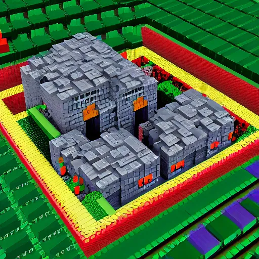 Image similar to Screenshot of a voxel based building survival game, game for ZX Spectrum