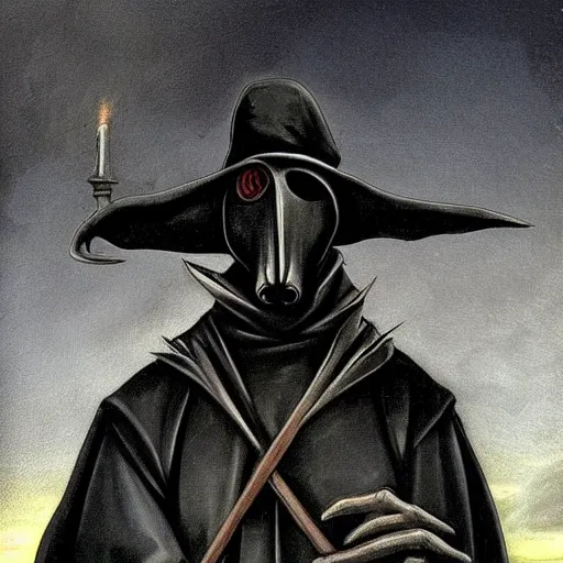 Image similar to medieval plague doctor under the cloudy sky apocalyptic deviant art dark art caravaggio