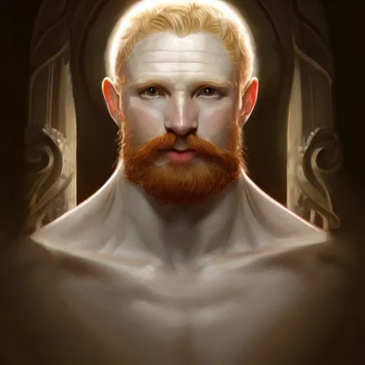 Image similar to beautiful natural middle aged male ginger god wearing a white perizoma, intricate, elegant, highly detailed, digital painting, artstation, concept art, smooth, sharp focus, illustration, art by artgerm and greg rutkowski and alphonse mucha and loish and WLOP