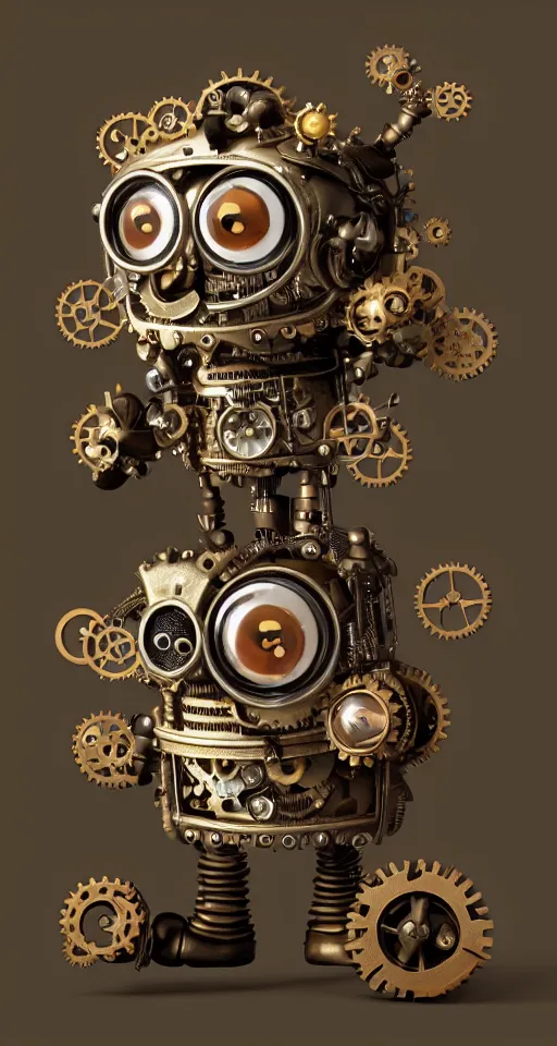 Prompt: a tiny cute steampunk monster with cogs and screws and big eyes smiling and waving, back view, isometric 3d, ultra hd, character design by Mark Ryden and Pixar and Hayao Miyazaki, unreal 5, DAZ, hyperrealistic, arnold render, cosplay, RPG portrait, dynamic lighting, intricate detail, summer vibrancy, cinematic, centered