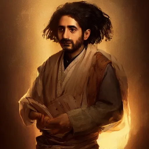 Image similar to a portrait of a Kurdish Albert Einstein in Kurdish clothes by Greg Rutkowski, digital art, horror, chiaroscuro, trending on artstation, anime arts, featured on Pixiv, HD, 8K, highly detailed, good lighting, beautiful, epic, masterpiece