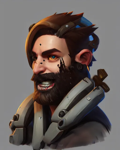 Image similar to overwatch concept art character portrait of a new character who is a post - apocalyptic bearded raider with warpaint, trending on artstation, cgsociety,