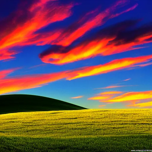 Prompt: Windows XP Bliss wallpaper sunset