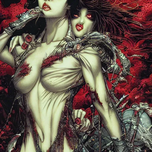 Image similar to closeup of vampire kiss, wax, by yoichi hatakenaka, masamune shirow, josan gonzales and dan mumford, ayami kojima, takato yamamoto, karol bak