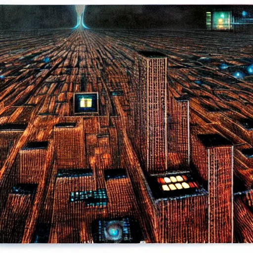 Image similar to city made of electronics by hr giger and zdzislaw beksinski