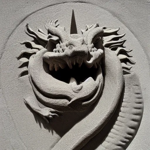 Image similar to “fire breathing dragon, relief sculpture stone”