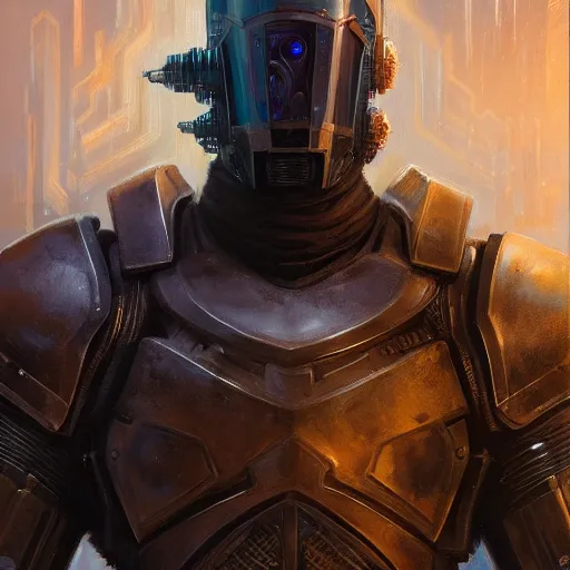 Image similar to the eldritch void knight as a realistic scifi cyberpunk knight, closeup portrait art by donato giancola and greg rutkowski, vintage retro scifi, realistic face, digital art, trending on artstation, symmetry!!