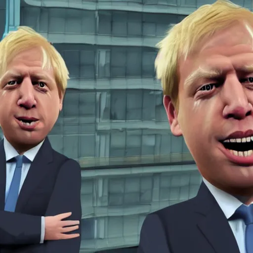 Image similar to a screenshot of boris johnson in the gta v. 3 d rendering. unreal engine. amazing likeness. very detailed. cartoon caricature