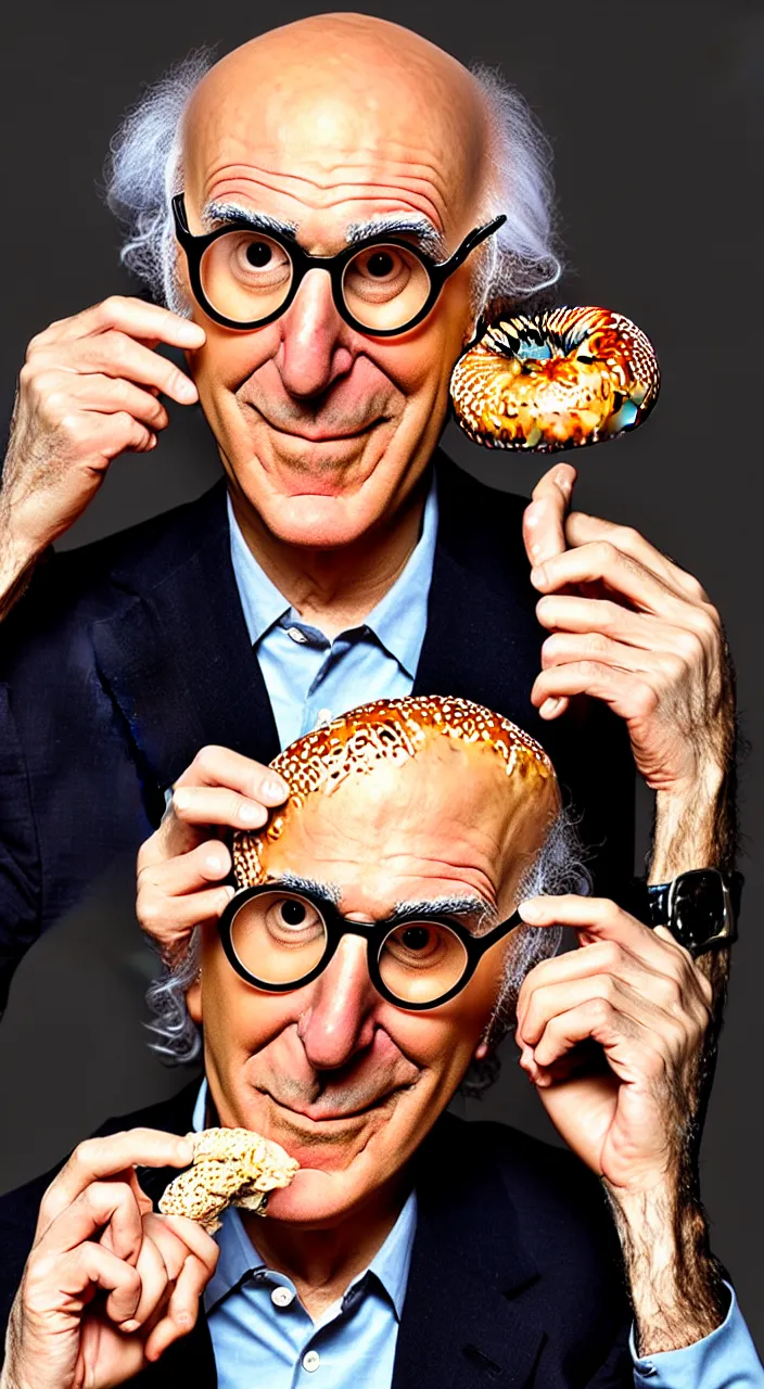 Image similar to larry david eating a bagel in the style of salvador dali hyper realistic, 8 k, hd