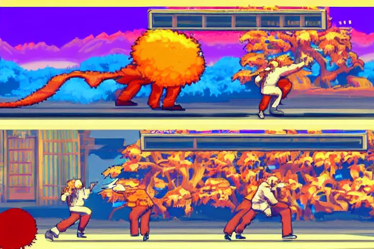 Image similar to bob ross as a character in street fighter arcade game