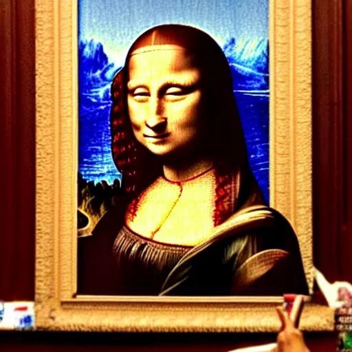 mona lisa made out of hot dogs, hamburgers, and french | Stable ...