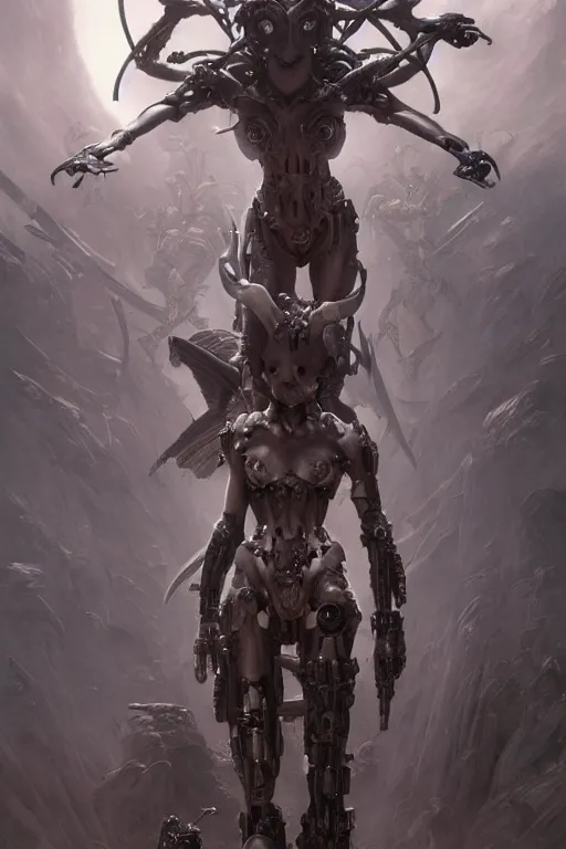 Image similar to Beautiful pale warhammer 40000 goth girl with mechanical wings, dark fantasy, digital illustration, intricate, highly detailed, smooth, artstation, painted by Wayne Barlowe and Greg Rutkowski and zdislav beksinski and Ruan Jia and Mandy Jurgens and Artgerm and william-adolphe bouguereau