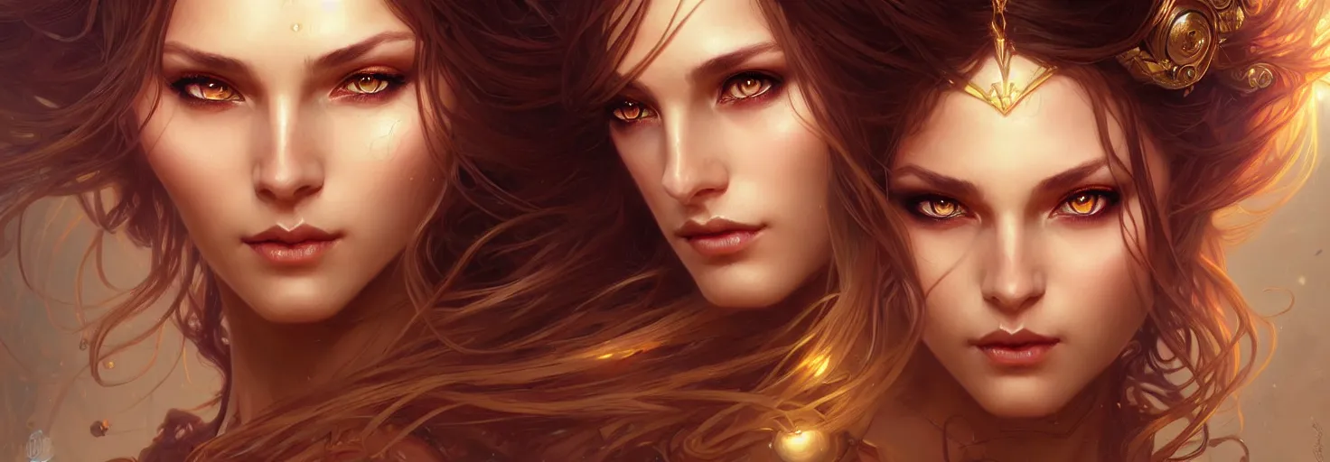 Image similar to fantasy magic woman portrait, sci-fi, amber eyes, face, long hair, fantasy, intricate, elegant, highly detailed, digital painting, artstation, concept art, smooth, sharp focus, illustration, art by artgerm and greg rutkowski and alphonse mucha