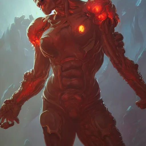 Image similar to doom eternal, mutant, tubes fused with the body, front view, painted by stanley lau, painted by greg rutkowski, painted by stanley, artgerm, masterpiece, digital art, trending on arts