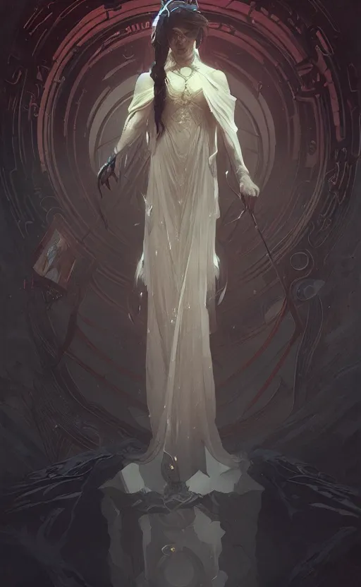 Prompt: a personification of the abyss, highly detailed, digital painting, artstation, concept art, sharp focus, illustration, art by greg rutkowski and alphonse mucha