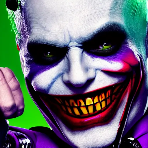 Image similar to suicide squad joker smile 4k ultra resolution