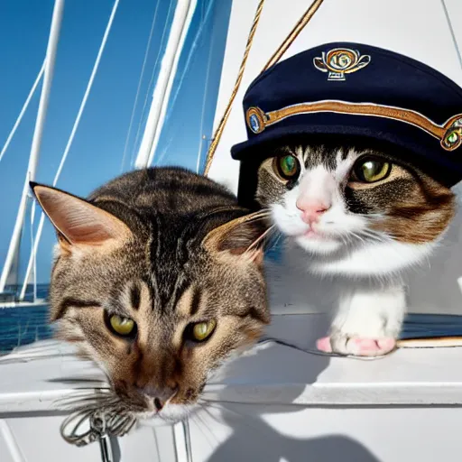 Image similar to cat wearing a captain's hat on a sail boat