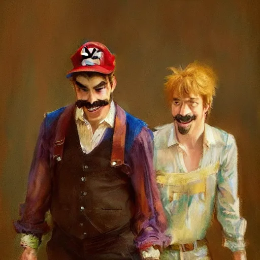 Image similar to a realistic portrait of mario and luigi in the style of daniel f. gerhartz