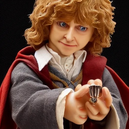 Prompt: Bilbo Baggins with the ring after a long time, realistic, photo, detailed