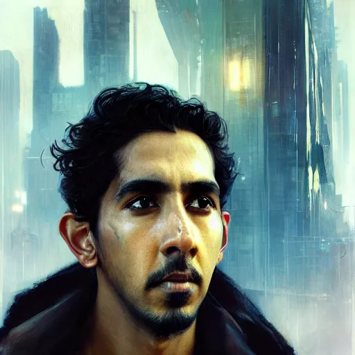 Image similar to dev patel, hyperrealistic portrait, bladerunner street, art of elysium by jeremy mann and alphonse mucha, fantasy art, photo realistic, dynamic lighting, artstation, poster, volumetric lighting, very detailed face, 4 k, award winning