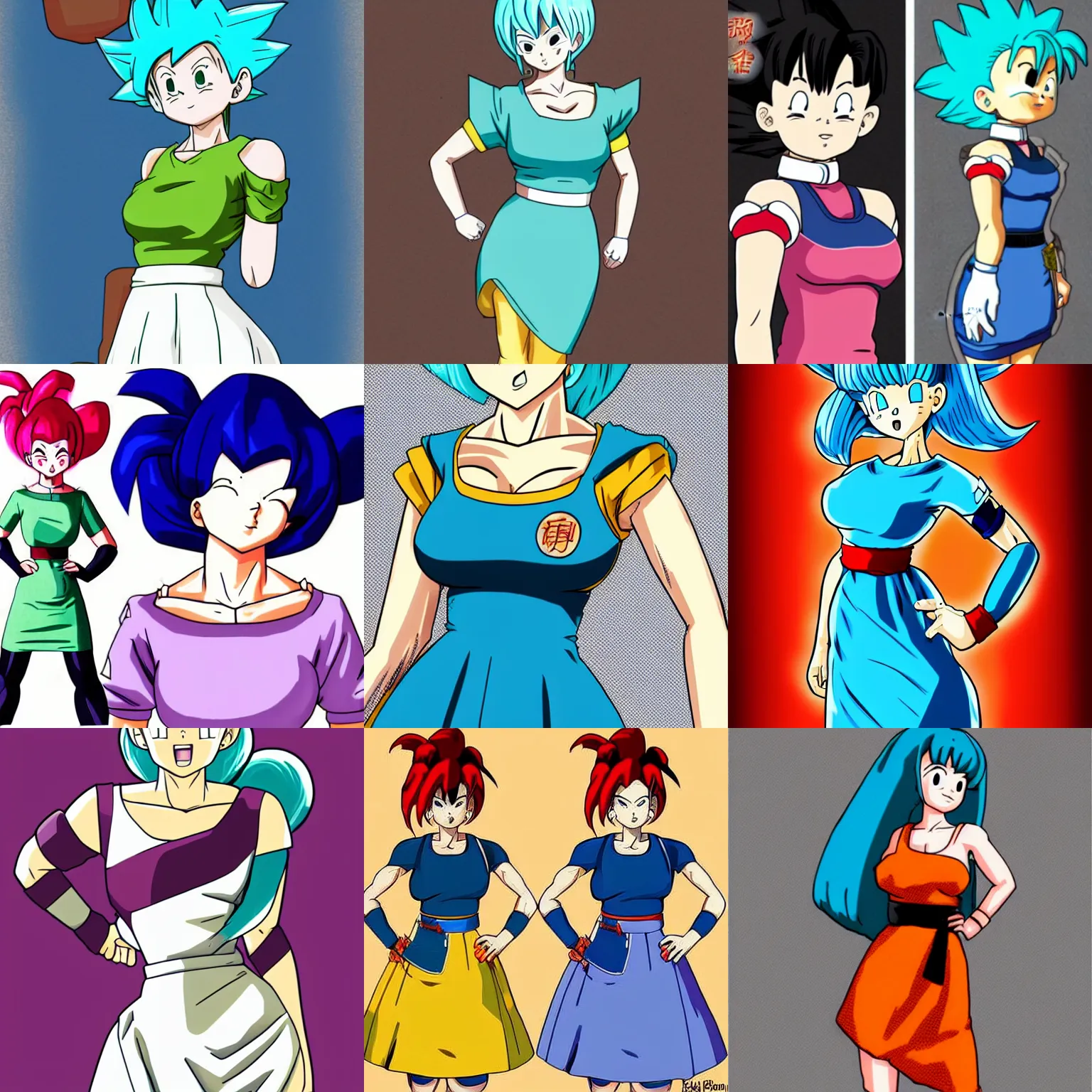 Prompt: Bulma from Dragon Ball wearing a Dress in Dragon Ball Artstyle