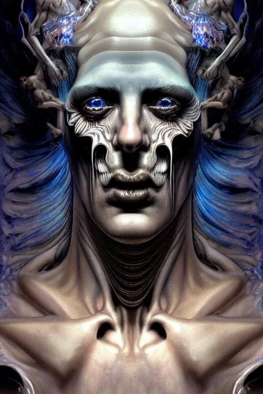 Prompt: hyperrealistic mixed media painting of Hades, god of death, stunning 3d render inspired art by P. Craig Russell and Barry Windsor-Smith + perfect facial symmetry + dim volumetric lighting, 8k octane beautifully detailed render, post-processing, extremely hyperdetailed, intricate, epic composition, grim yet sparkling atmosphere, cinematic lighting + masterpiece, trending on artstation, very very detailed, masterpiece, stunning