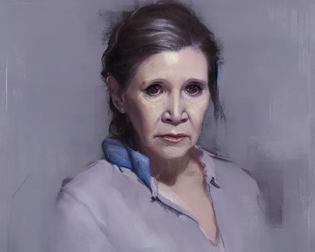 Image similar to portrait of leia young carrie fisher in shades of grey but with blue by jeremy mann