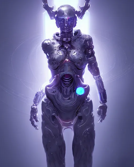 Image similar to benevolent android necromancer, aura of light, artificial intelligence, scifi, futuristic, highly detailed, trending on artstation, lee ji - eun, advanced technology, art by vitaly bulgarov