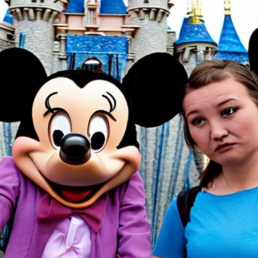 Image similar to photo of a very unhappy family at disneyland