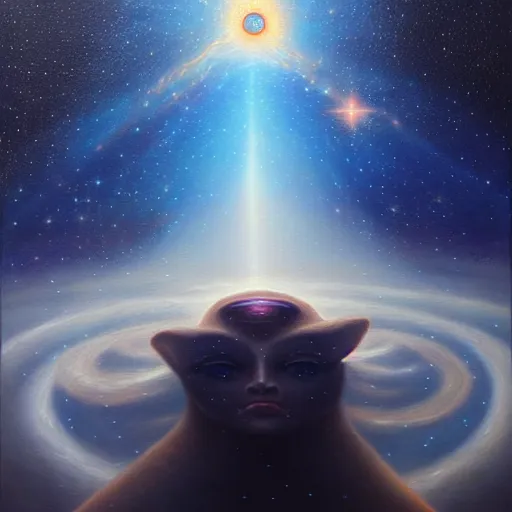 Image similar to facing the darkness, galactic nebular astral realm sacred journey in oil painting, trending on artstation, award winning, emotional, highly detailed surrealist art