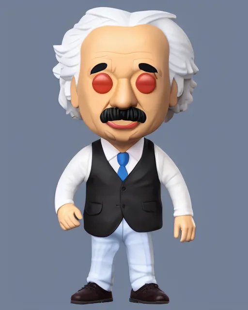 Prompt: full body of albert einstein as a funko pop!, four, studio lighting, white background, single body, no shadow, blender, trending on artstation, 8 k, highly detailed