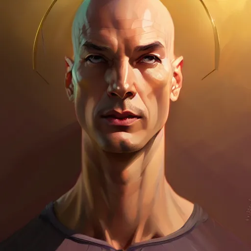 Prompt: character concept portrait of professor xavier beautiful voluminous muscular tall healthy and virtuous. modestly clothed, intricate, elegant, highly detailed, digital painting, artstation, concept art, symmetry, smooth, sharp focus, illustration, art by mandy jurgens and alphonse mucha and alena aenami