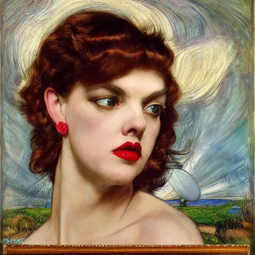 Image similar to portrait of a hybrid of judy garland and lady gaga with marfan syndrome, with a brown fringe, holman hunt, john william waterhouse, kilian eng, rosetti, john everett millais, william holman hunt, 4 k