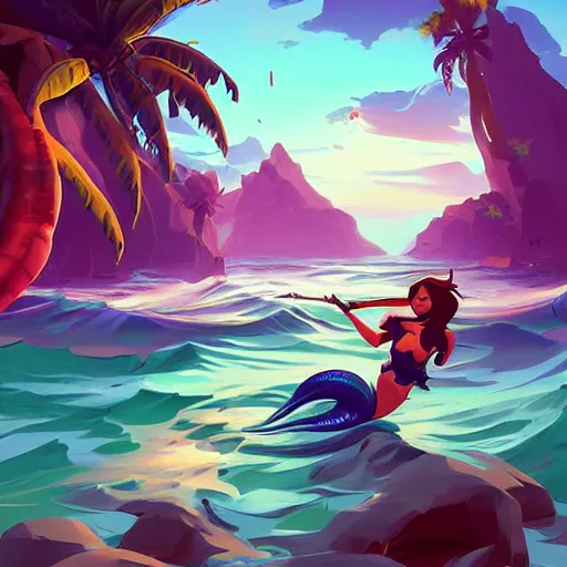 Image similar to painting mermaid treasure on sea of thieves game avatar hero smooth face median photoshop filter cutout vector, behance hd by jesper ejsing, by rhads, makoto shinkai and lois van baarle, ilya kuvshinov, rossdraws global illumination