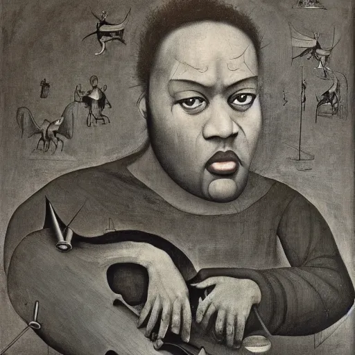 Image similar to charles mingus by hieronymus bosch