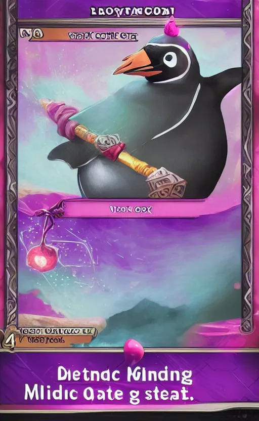 Image similar to mtg card trading, fantasy mtg card of Fat penguin with pink shocks, screenshot,4K HD