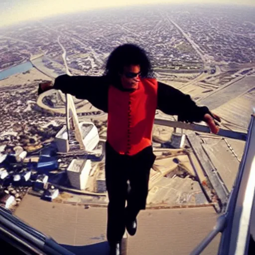 Image similar to “Michael Jackson Moonwalking on top of the St.Louis Arch”